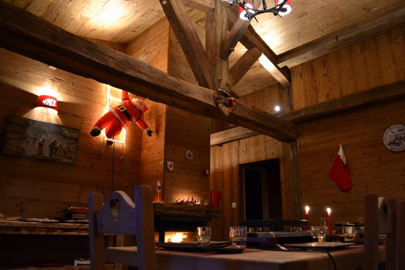 The dining room and its woodworks at night